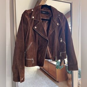 100% suede chocolate brown moto jacket